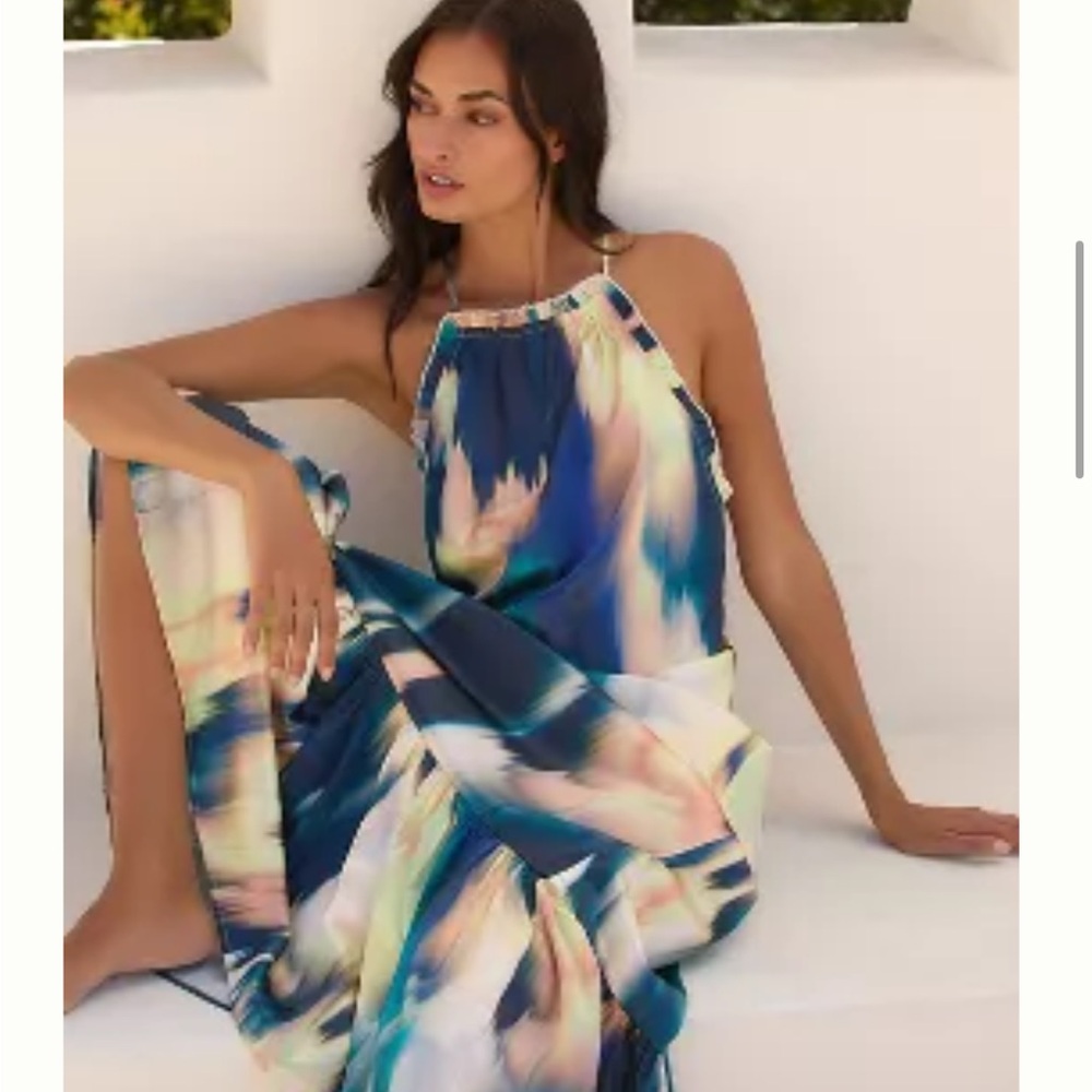 Elegant Multicolor Halter Maxi Dress